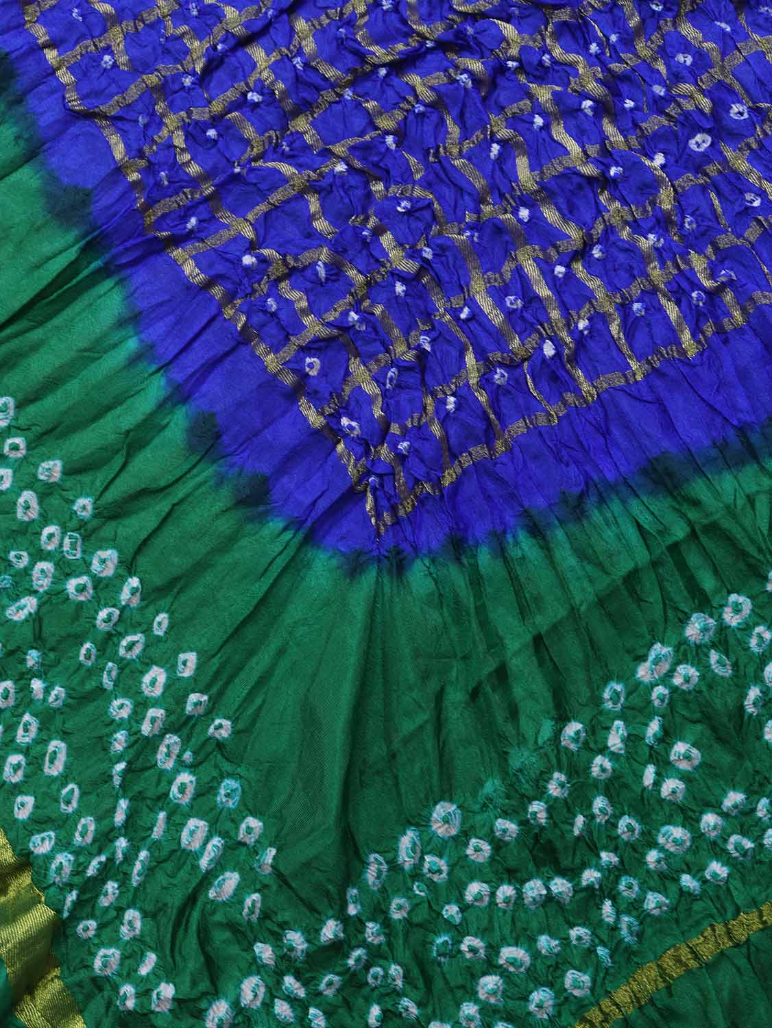 Blue And Green Checks Bandhani Silk Dupatta - Luxurion World