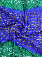 Blue And Green Checks Bandhani Silk Dupatta - Luxurion World