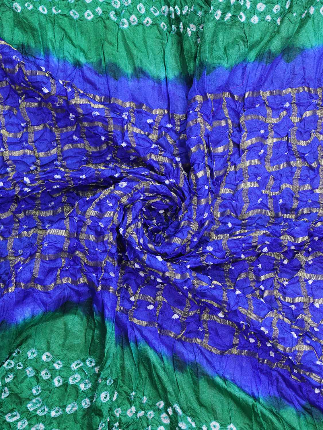 Blue And Green Checks Bandhani Silk Dupatta - Luxurion World