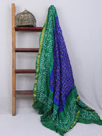 Blue And Green Checks Bandhani Silk Dupatta - Luxurion World