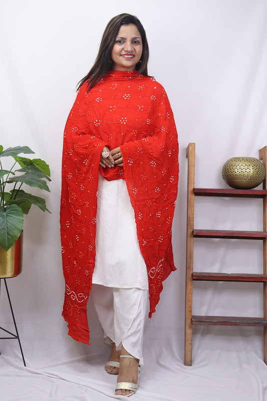 Red Bandhani Georgette Dupatta - Luxurion World