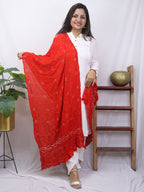 Red Bandhani Georgette Dupatta - Luxurion World