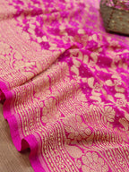 Stunning Pink Banarasi Bandhani Georgette Dupatta with Neemzari Border - Luxurion World