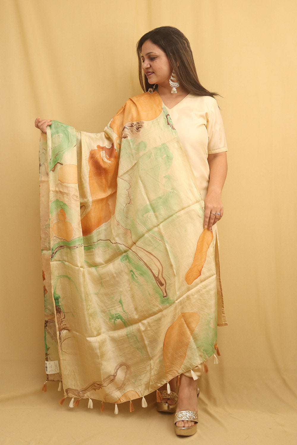 Multicolor Marble Print Hand Dye Banana Silk Dupatta - Luxurion World