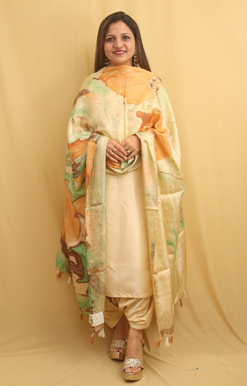 Multicolor Marble Print Hand Dye Banana Silk Dupatta - Luxurion World