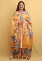 Multicolor Marble Print Hand Dye Banana Silk Dupatta - Luxurion World