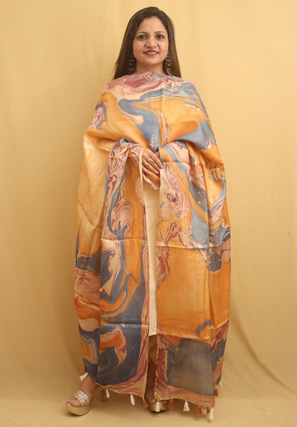 Multicolor Marble Print Hand Dye Banana Silk Dupatta - Luxurion World