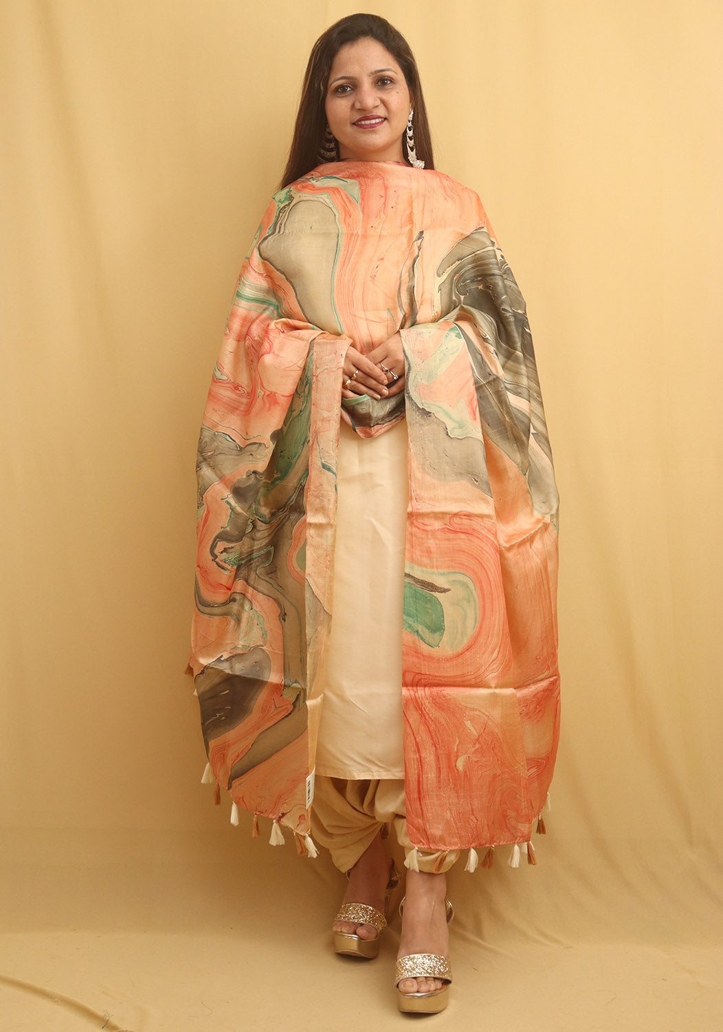 Multicolor Marble Print Hand Dye Banana Silk Dupatta - Luxurion World