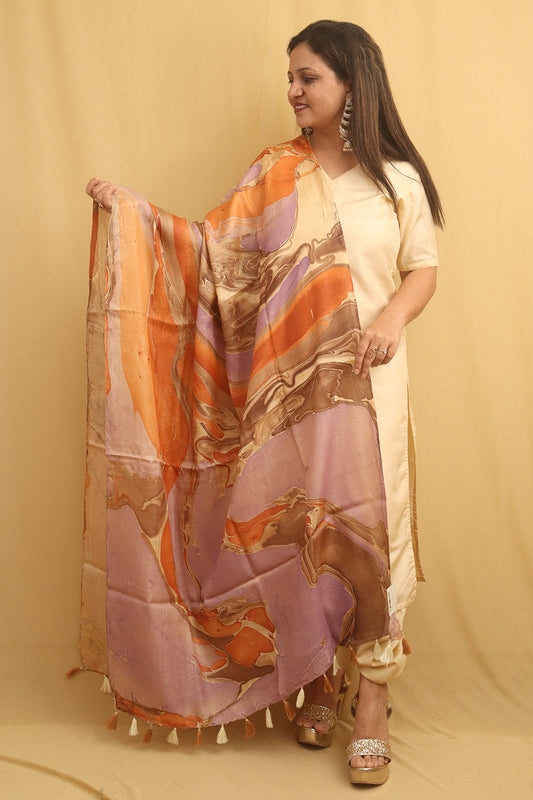 Multicolor Marble Print Hand Dye Banana Silk Dupatta - Luxurion World