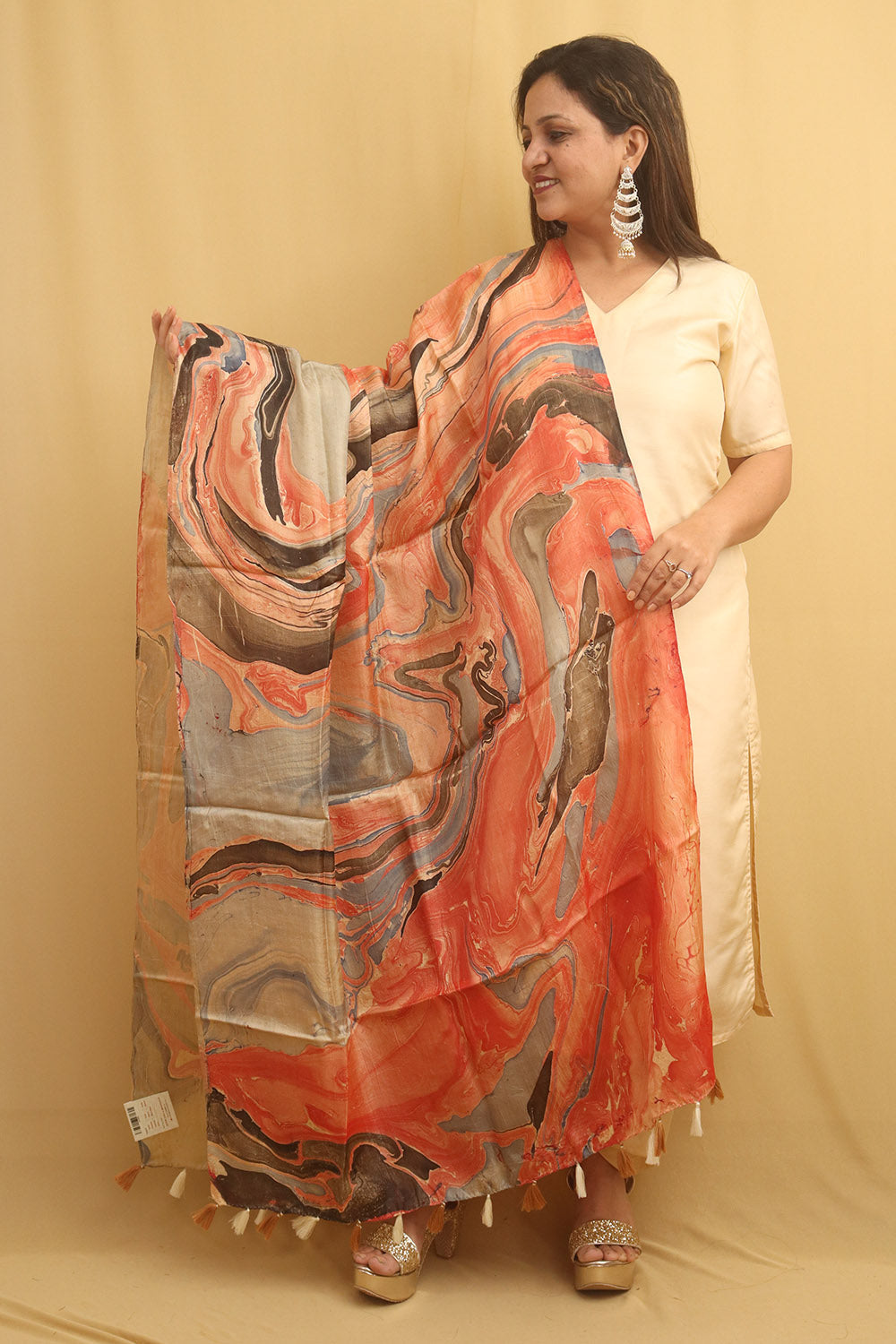 Multicolor Marble Print Hand Dye Banana Silk Dupatta - Luxurion World