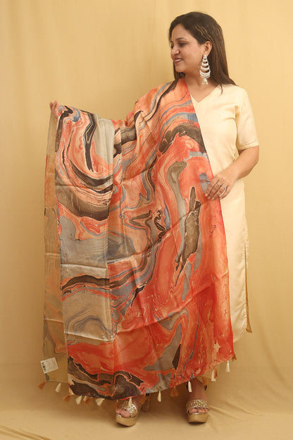Multicolor Marble Print Hand Dye Banana Silk Dupatta - Luxurion World