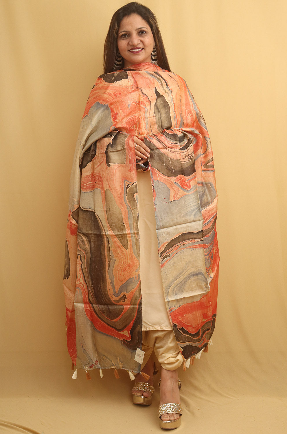 Multicolor Marble Print Hand Dye Banana Silk Dupatta - Luxurion World