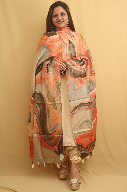 Multicolor Marble Print Hand Dye Banana Silk Dupatta - Luxurion World