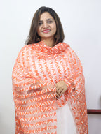 Orange Block Printed Batik Bhagalpur Net Stripe Design Dupatta - Luxurion World