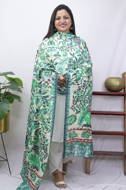 Multicolor Block Printed Mul Satin Silk Dupatta - Luxurion World
