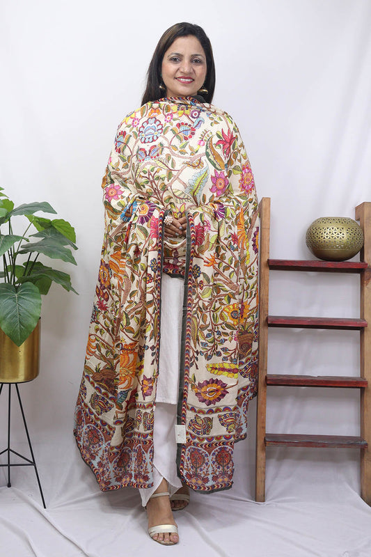 Multicolor Block Printed Mul Satin Silk Dupatta - Luxurion World