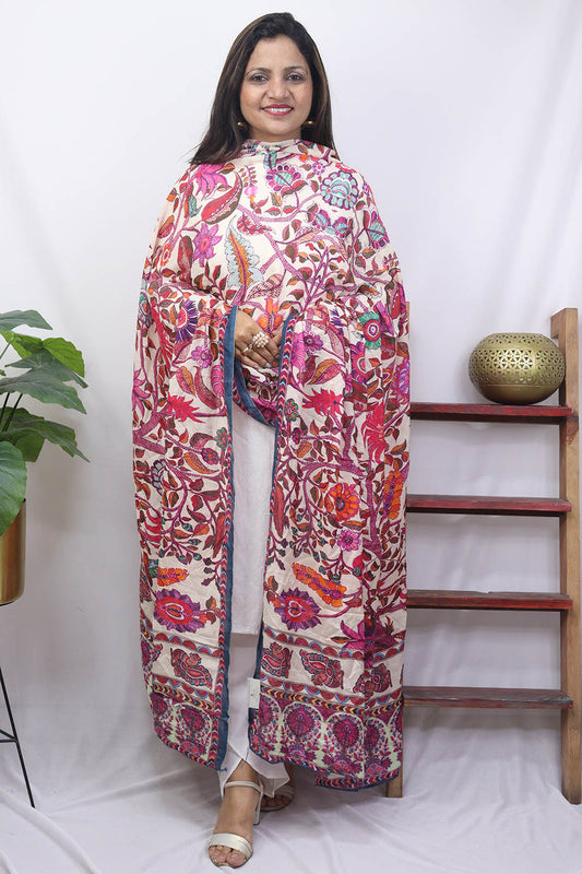 Multicolor Block Printed Mul Satin Silk Dupatta - Luxurion World