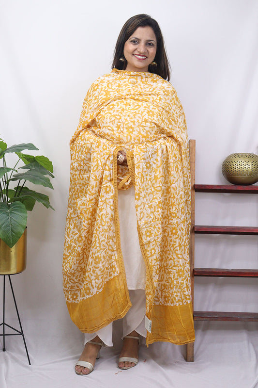 Yellow Batik Cotton Dupatta