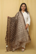 Chic Block Print Chanderi Silk Dupatta in Brown - Stylish Accessory - Luxurion World