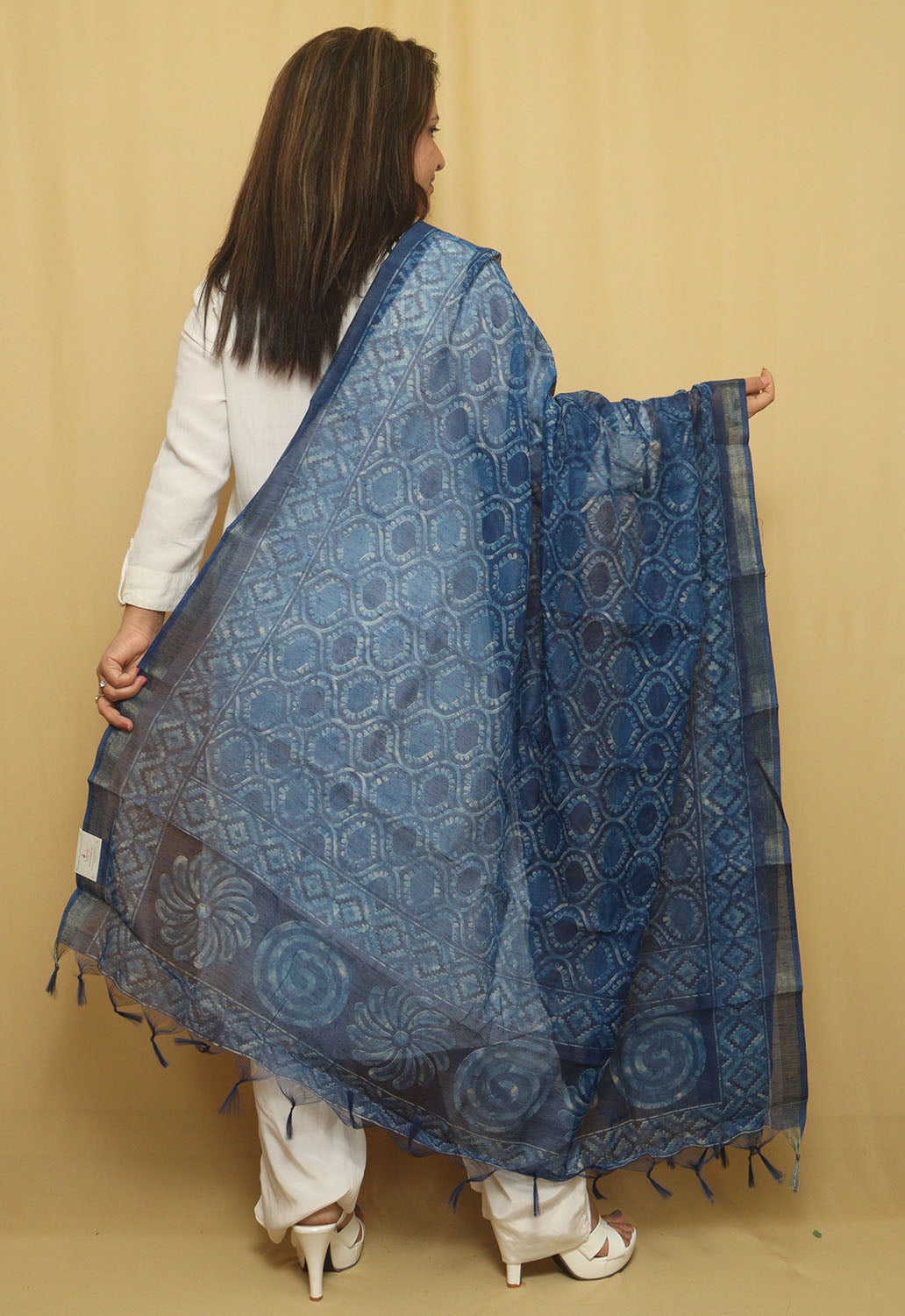 Block Printed Blue Chanderi Silk Dupatta - Stylish Accessory - Luxurion World