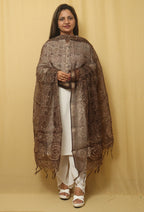 Block Printed Brown Chanderi Silk Dupatta - Stylish and Chic - Luxurion World