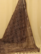 Block Printed Brown Chanderi Silk Dupatta - Stylish and Chic - Luxurion World