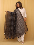 Black Block Printed Chanderi Silk Dupatta - Luxurion World