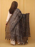 Black Block Printed Chanderi Silk Dupatta - Luxurion World