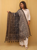 Black Block Printed Chanderi Silk Dupatta - Luxurion World
