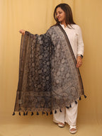 Black Block Printed Chanderi Silk Dupatta - Luxurion World