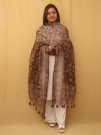 Brown Block Printed Chanderi Silk Dupatta - Luxurion World