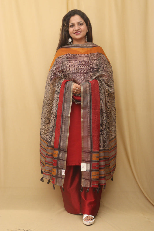Vibrant Multicolor Block Printed Chanderi Silk Dupatta: A Kaleidoscope of Style - Luxurion World