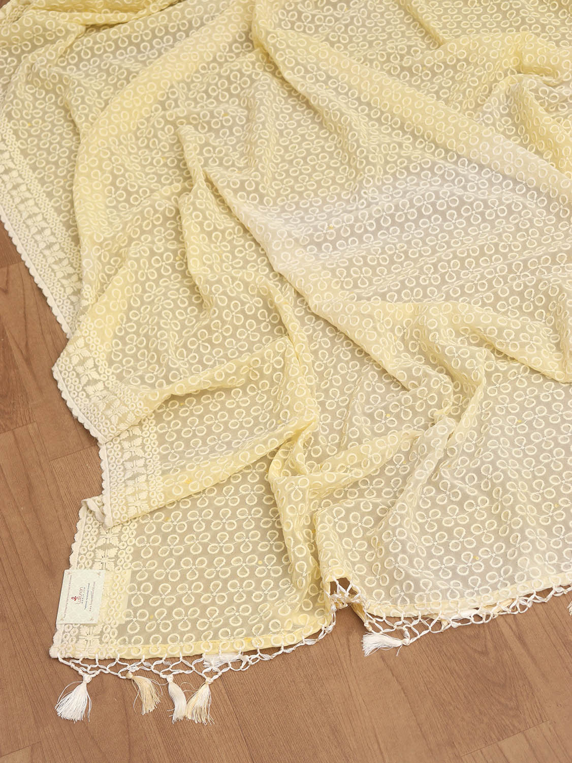 Yellow Embroidered Chikankari Georgette Dupatta - Luxurion World