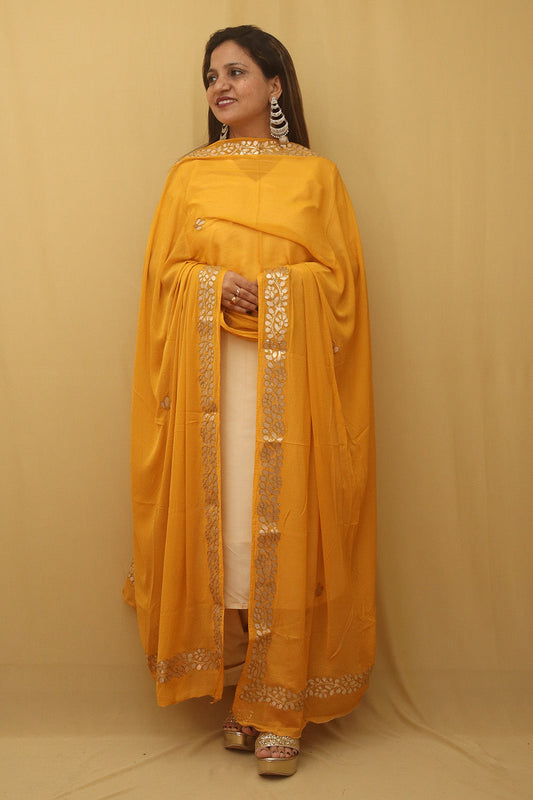 Yellow Gota Patti Chiffon Dupatta - Ethnic Elegance - Luxurion World