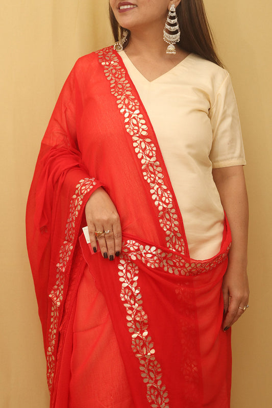 Stunning Red Gota Patti Chiffon Dupatta - Luxurion World
