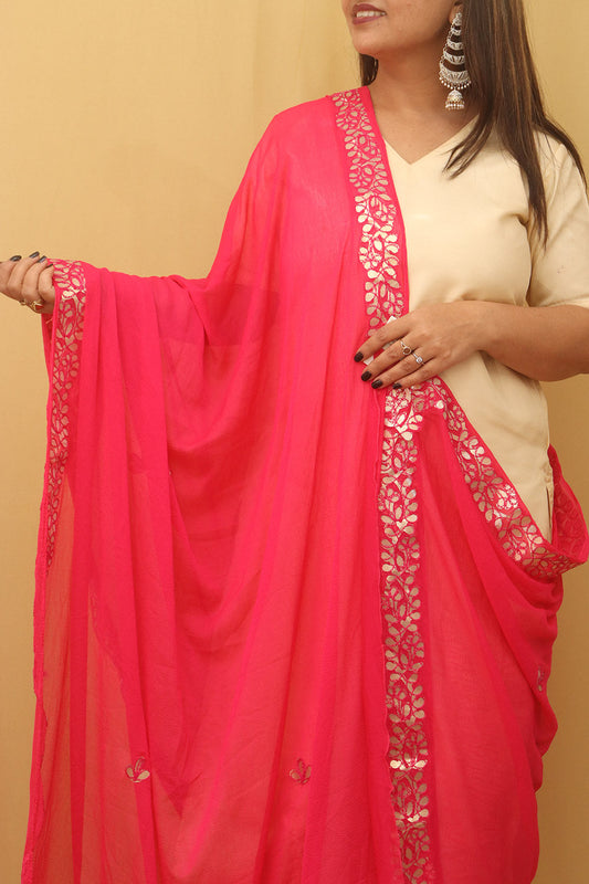 Pink Gota Patti Work Chiffon Dupatta - Luxurion World