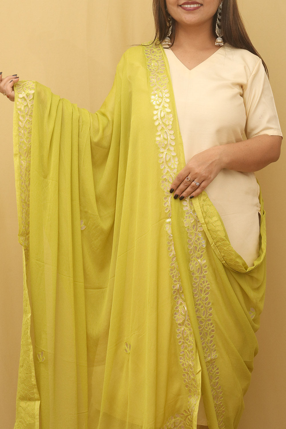 Green Gota Patti Work Chiffon Dupatta - Luxurion World