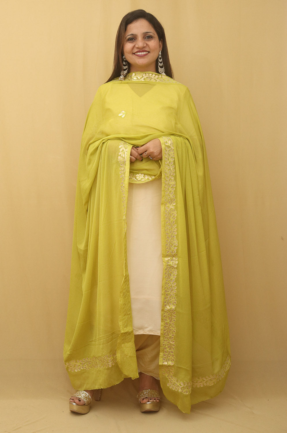 Green Gota Patti Work Chiffon Dupatta - Luxurion World