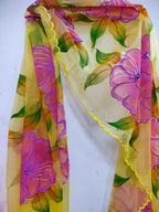 Yellow Hand Painted Organza Silk Scalloped Border Dupatta - Luxurion World