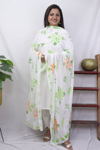 White Hand Painted Chiffon Dupatta - Luxurion World
