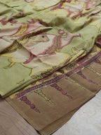 Yellow Pen Kalamkari Pure Silk Dupatta - Luxurion World