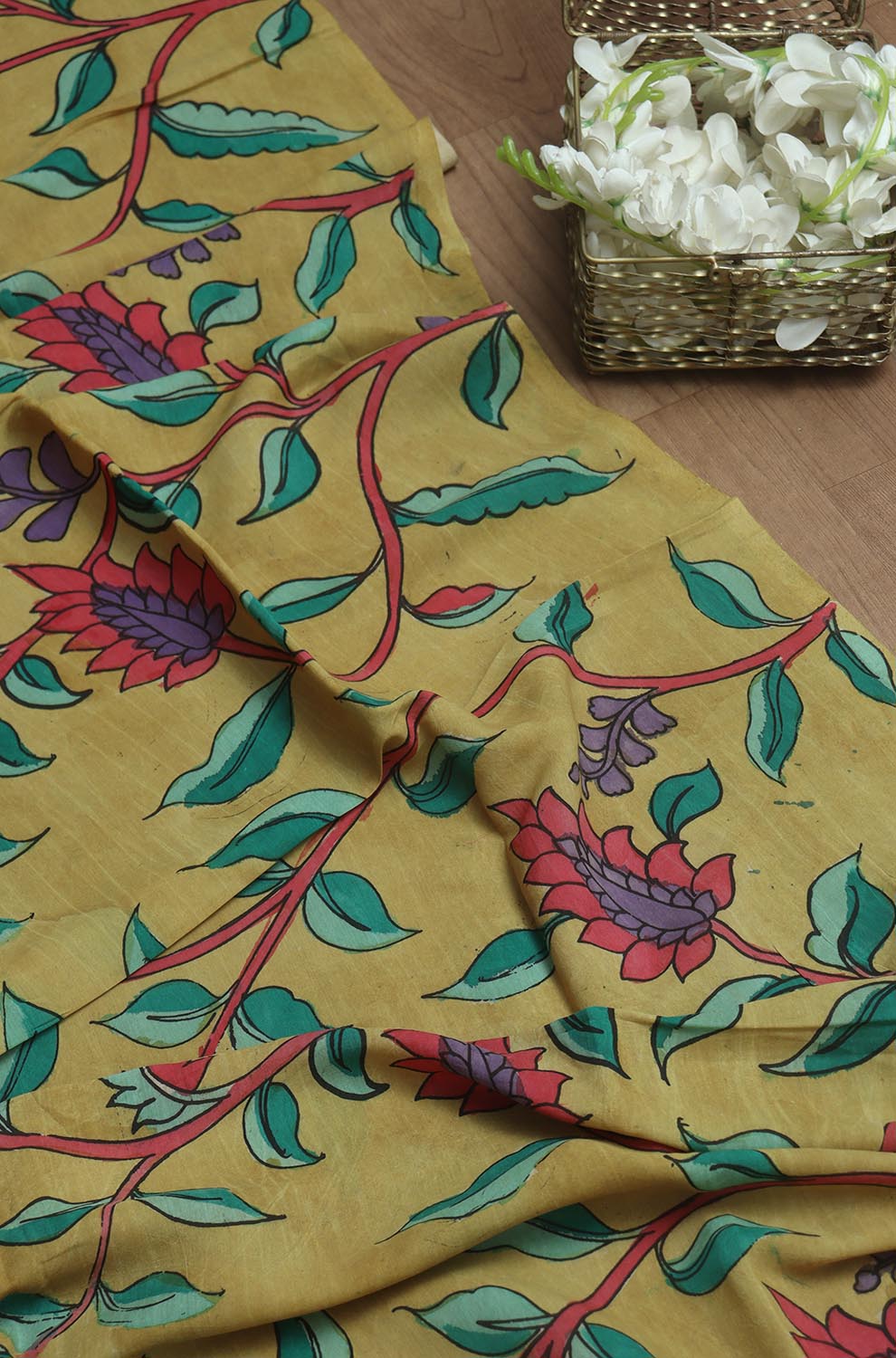 Stunning Yellow Pen Kalamkari Pure Silk Dupatta - Perfect for Any Occasion - Luxurion World