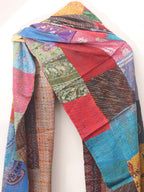 Multicolor Hand Embroidered Kantha Pure Silk Reversible Dupatta - Luxurion World