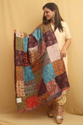 Multicolor Hand Embroidered Kantha Pure Silk Reversible Dupatta - Luxurion World