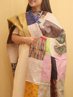 Multicolor Hand Embroidered Kantha Pure Silk Reversible Dupatta - Luxurion World