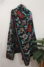 Elegant Black Hand Embroidered Kantha Silk Dupatta - Luxurion World