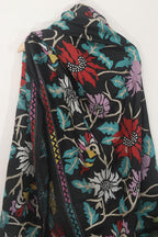 Elegant Black Hand Embroidered Kantha Silk Dupatta - Luxurion World