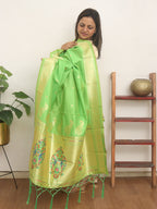 Green Paithani Silk Peacock Design Dupatta - Luxurion World