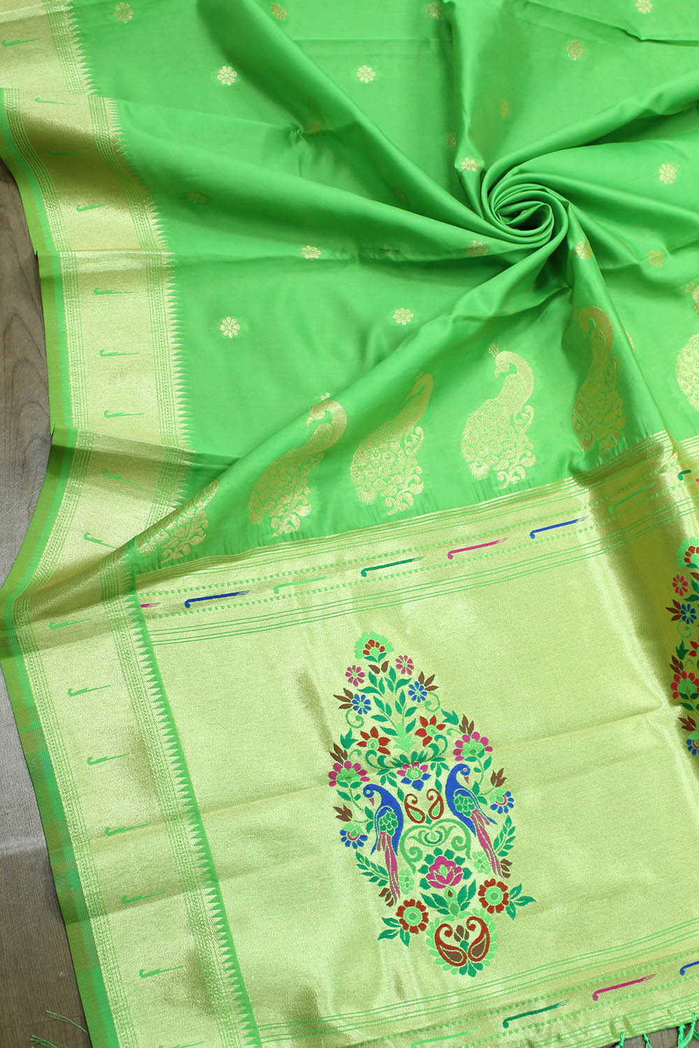 Green Paithani Silk Peacock Design Dupatta