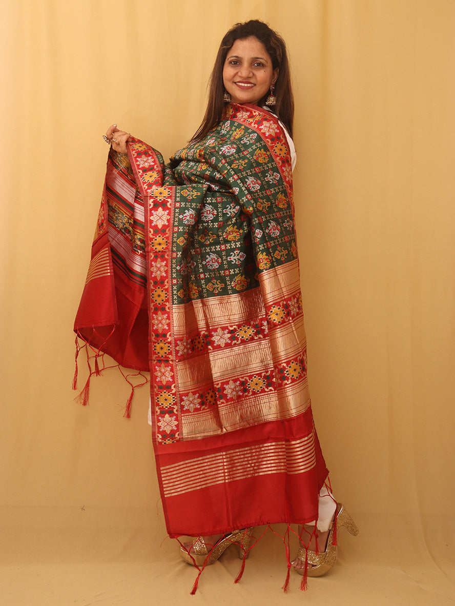 Green Patola Silk Dupatta - Luxurion World